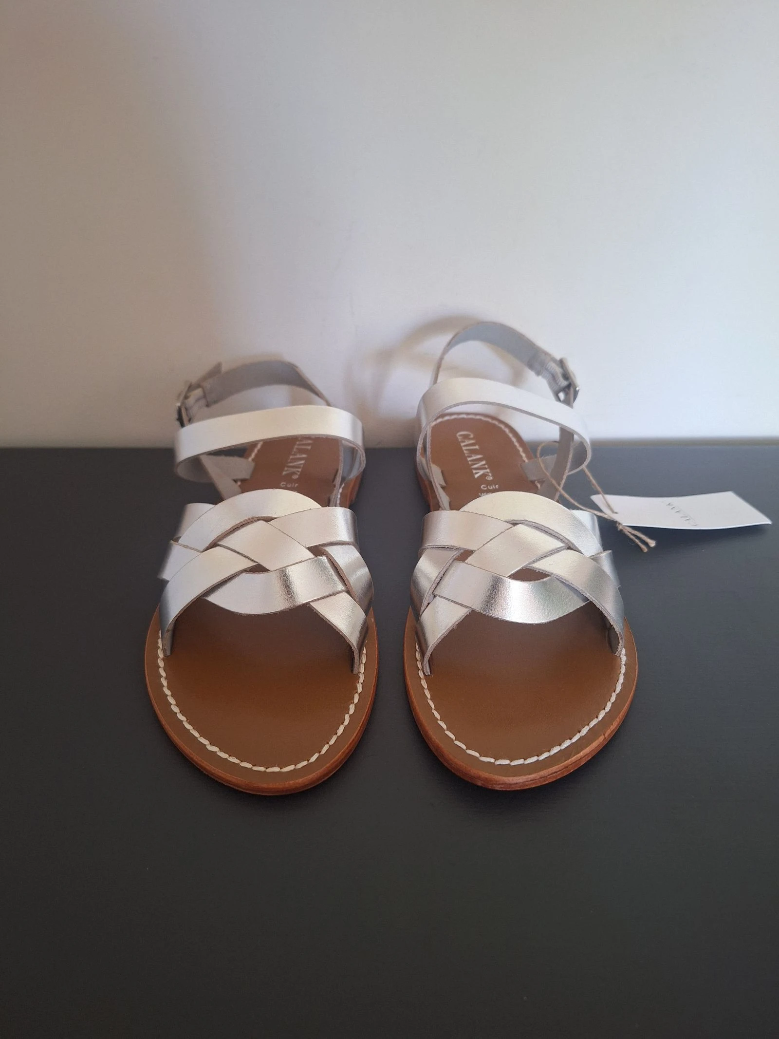 Calank zilverkleurige bruine leren sandalen maat 38 – photo 2